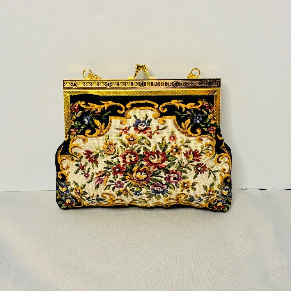 Vintage Embroidered Victorian Floral Chain Tapestry Handbag Small Purse Regency - Picture 1 of 9